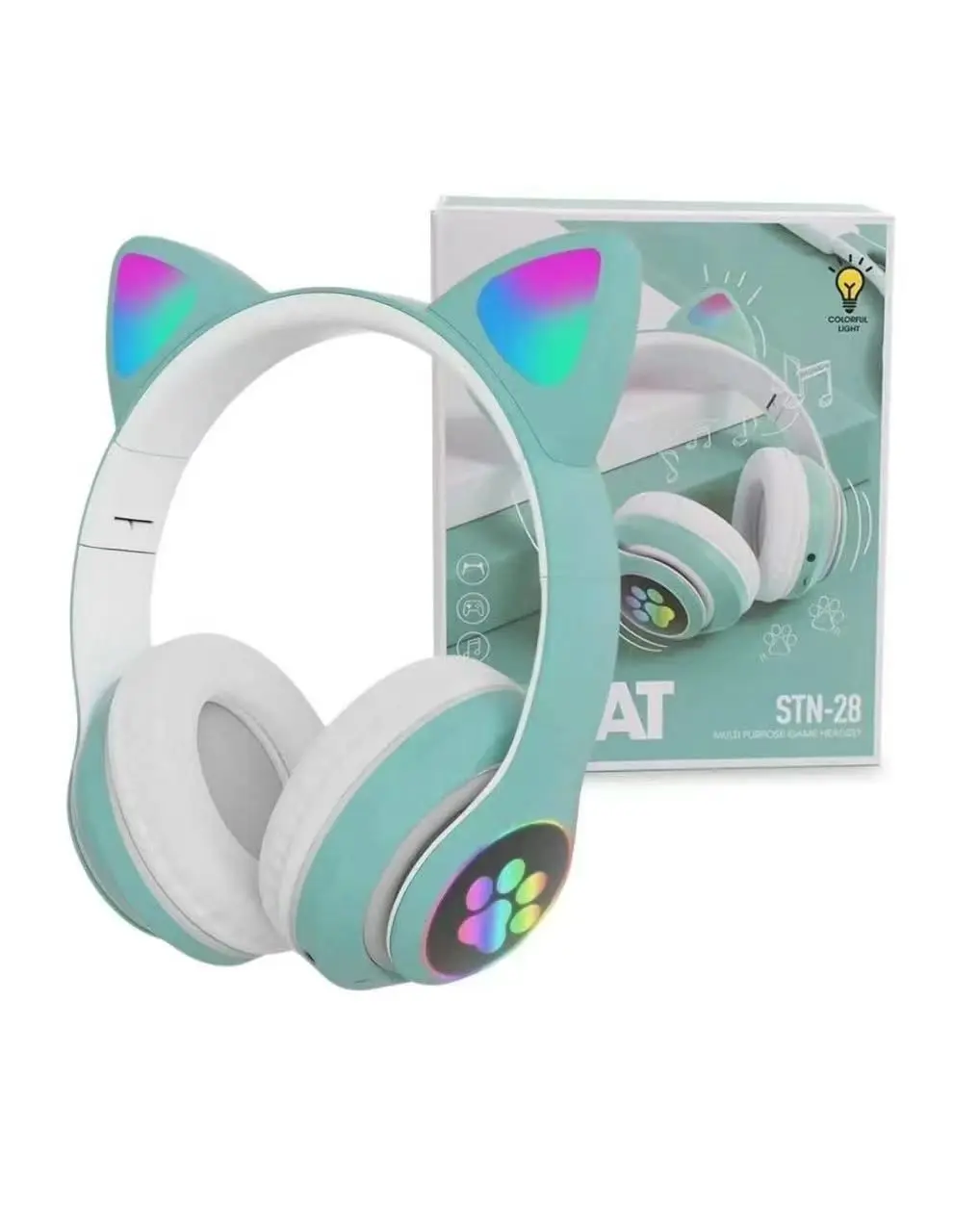 STN28 KULAK ÜSTÜ BLUETOOTH KEDİLİ KULAKLIK YEŞİL