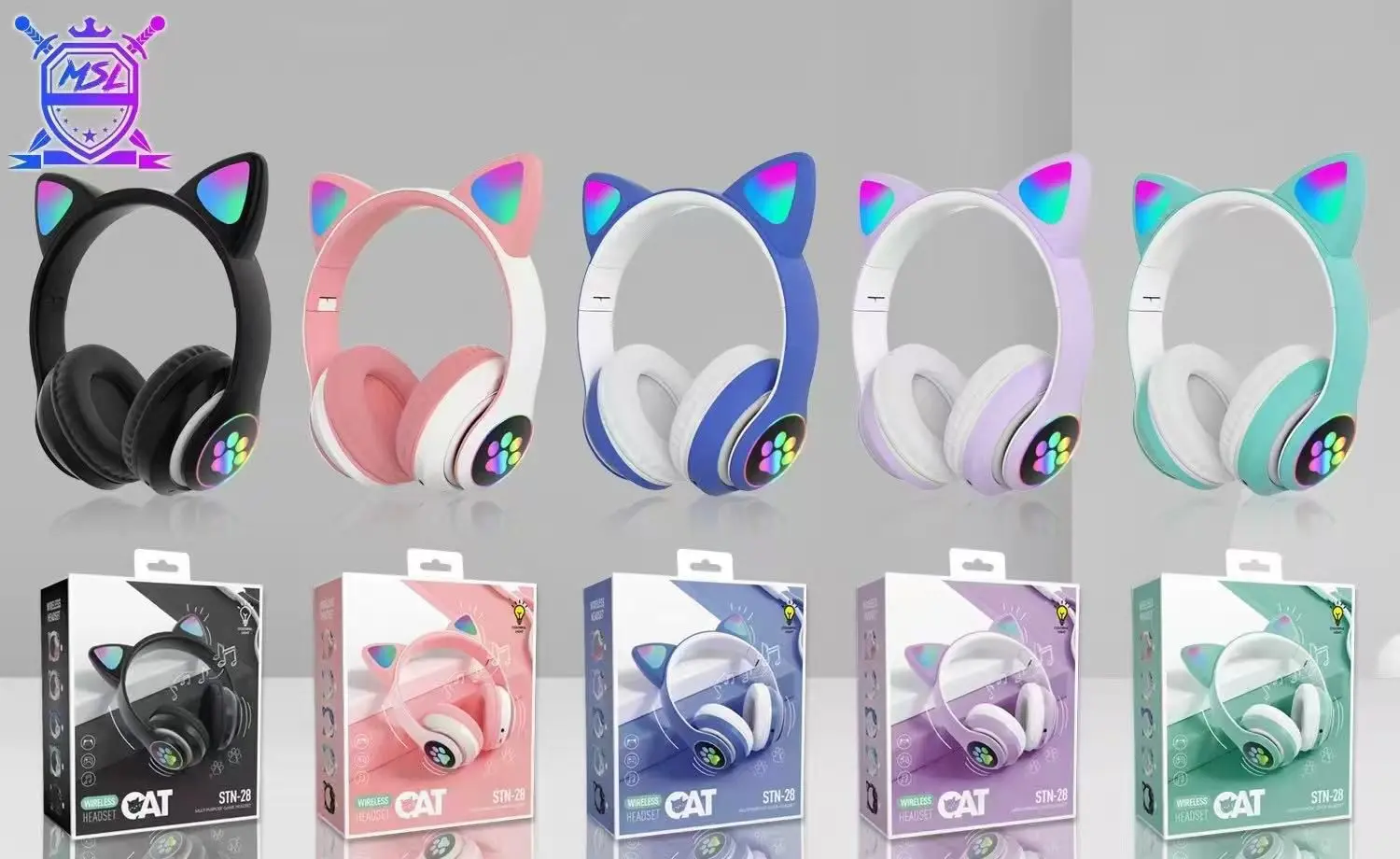 STN28 KULAK ÜSTÜ BLUETOOTH KEDİLİ KULAKLIK PEMBE