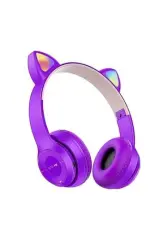 P47M KULAK ÜSTÜ BLUETOOTH KEDİLİ KULAKLIK MOR